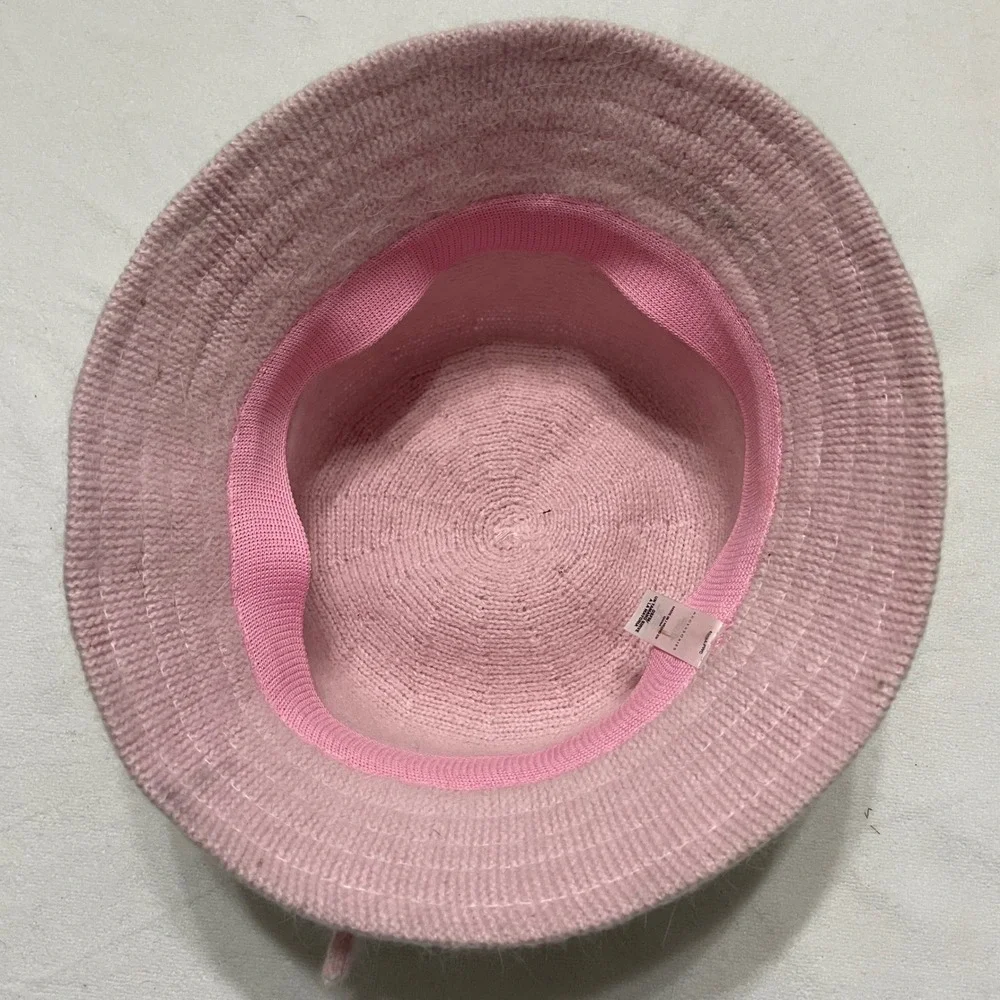 Women Fuzzy Baby Pink Rabbit Hair Cloche Bucket Hat with Bow Retro Y2K Pastel‎